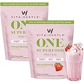 VitaHustle All-in-One Nutrition Shake, Strawberry (2 Pack) - Plant Based Protein Powder by Kevin Hart – Vegan Meal Replacement Shake with KSM66 Ashwagandha & 86+ Superfoods - Meal Replacement Powder