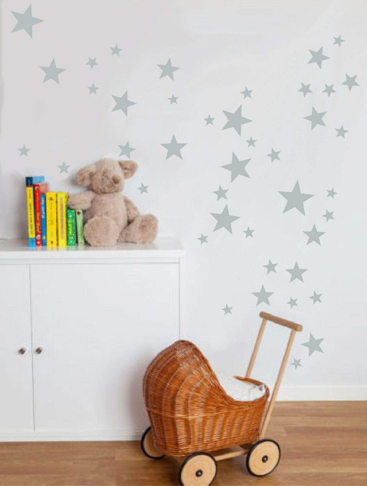 64 Vinyl Stars Wall Stickers Mixed-Sized (Light Grey - Large)