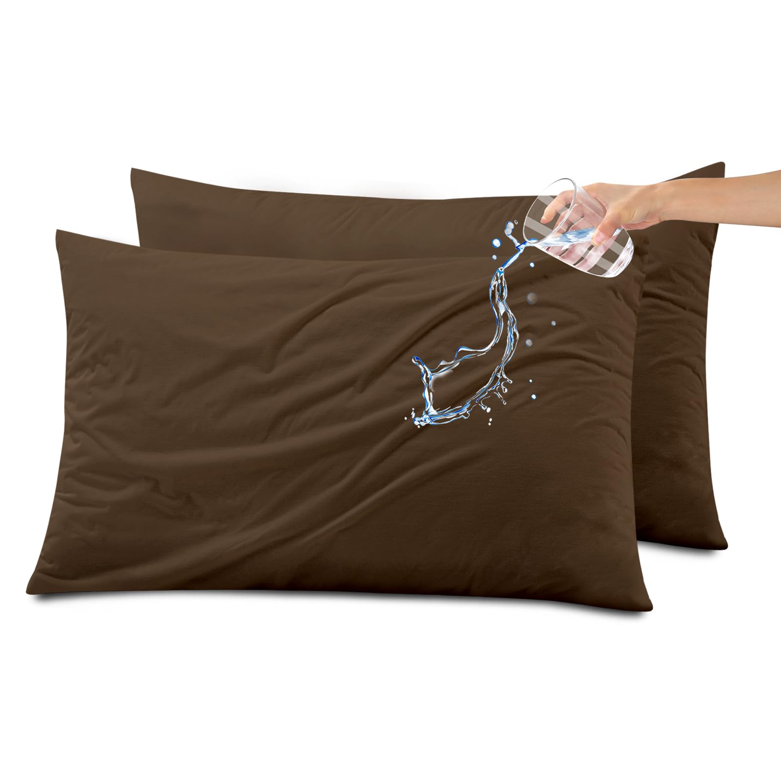 Photo 1 of Kingrest Waterproof & Noiseless Pillow Protector (Standard, Pack of 2, Brown), Breathable Pillow Covers with Zipper, Machine Washable Pillow Encasment