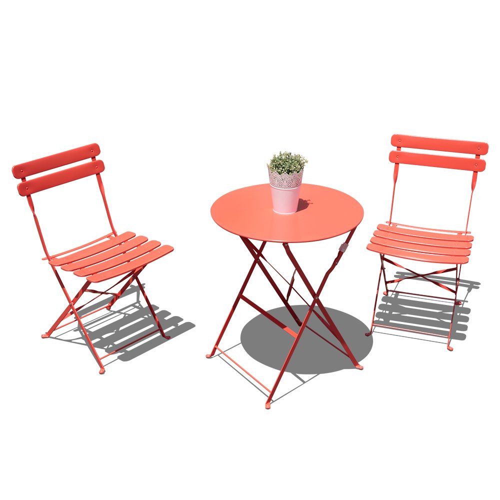 Orange Orange Casual Outdoor 3 Pieces Patio Bistro Set Folding Steel