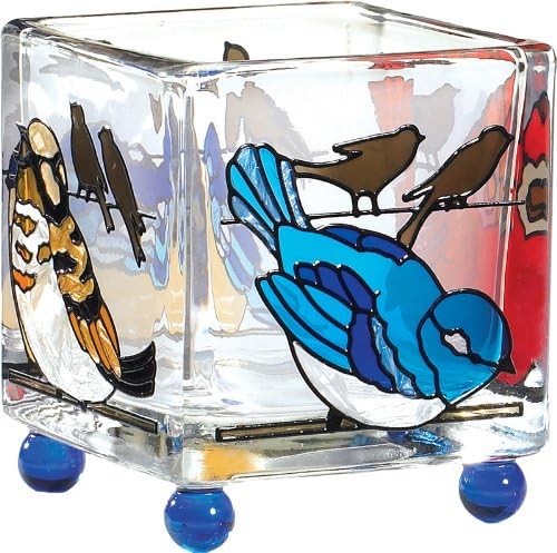 Joan Baker Designs CCM1017 Birds on a Wire Art Glass Mini Tealight Holder, 2 by 2 by 2.25-Inch