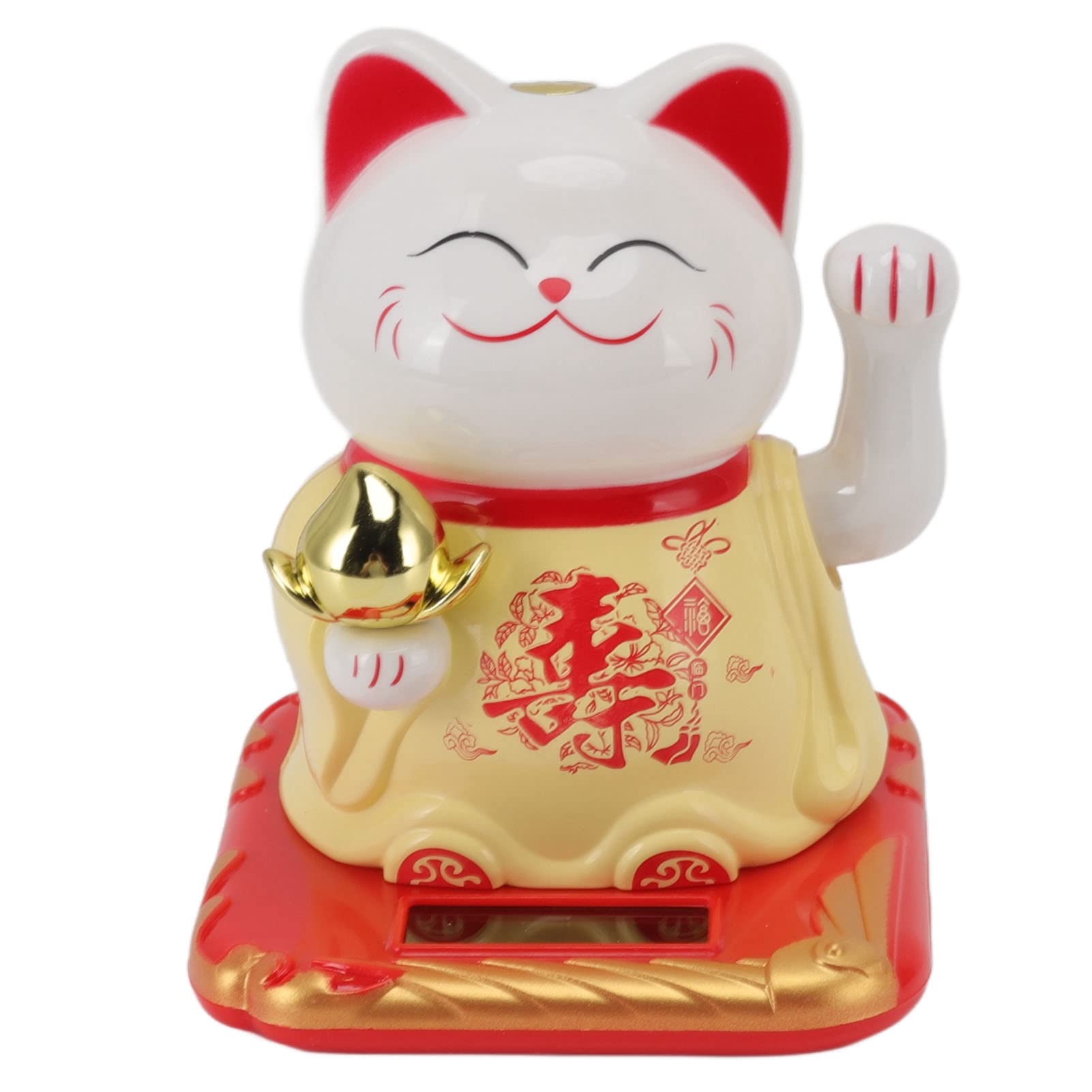 Lucky Waving Cat, Lucky Fortune Cat,Cute Ceramic Lucky Cats, Induction Plastic Chinese Welcome Cat Ornament for Home Cars,Good Luck Feng Shui Decoration (Yellow)