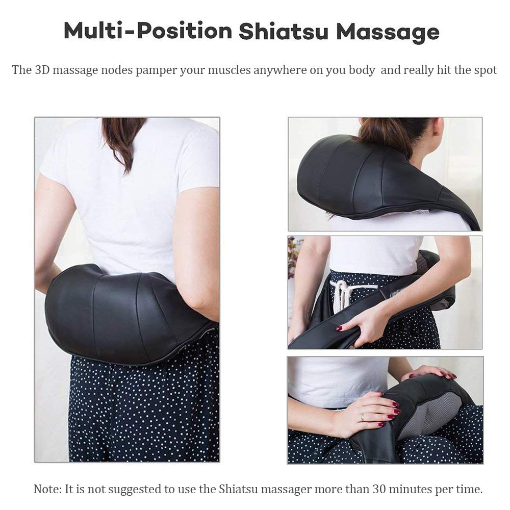 Neck Massager Cordless with Heat, Rechargeable 2600mAh Battery, Sable Shiatsu Tissue Kneading Massage for Shoulder, Foot and Back, FDA Approved for Car Home Office Travel Use