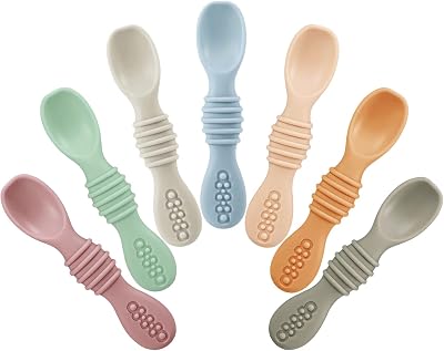 PandaEar 7 Pcs Silicone Baby Spoons First Stage Self Feeding Spoons
