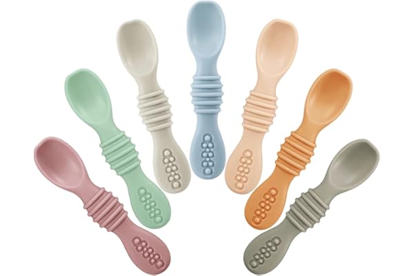 PandaEar 7 Pack Baby Spoons Self Feeding| Silicone Baby Spoons 4 Months 6 Months| Toddler Spoons Cuillere Bebe Utensils, Infa