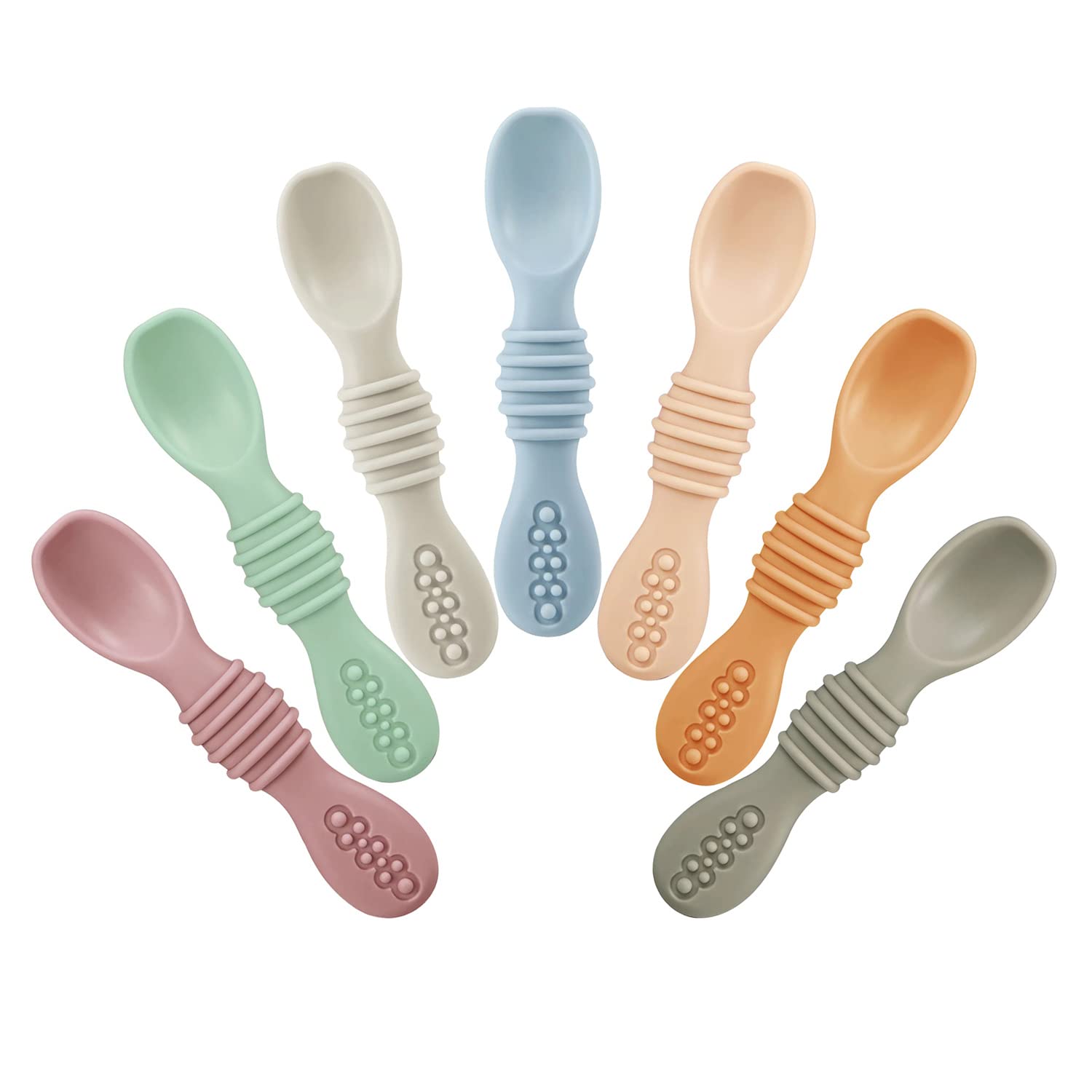 PandaEar 7 Pcs Silicone Baby Spoons, Baby Led Weaning Spoons First Stage Self Feeding Spoon for Toddler Infant