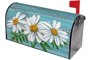 Sweetshow Summer Daisy Flowers Mailbox Cover Vintage Spring Floral Magnetic Mailbox Covers Teal Old Wood Board Mailbox Decals