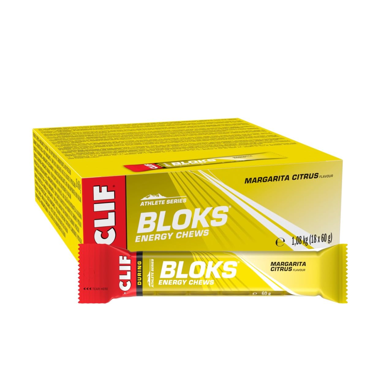 CLIF BLOKS Energy Chews | Margarita Citrus | Plant Based | Quick Energy for Running, Cycling & Marathon Training | Endurance Workout Snack | 18 x 60 g