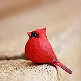 LWINGFLYER Small Carved Northern Cardinal Figurines, Handmade Female Cardinal 3.9inch Birds Craft Set, Cute Couple Birds Statues Home Decor Art Carving Work
