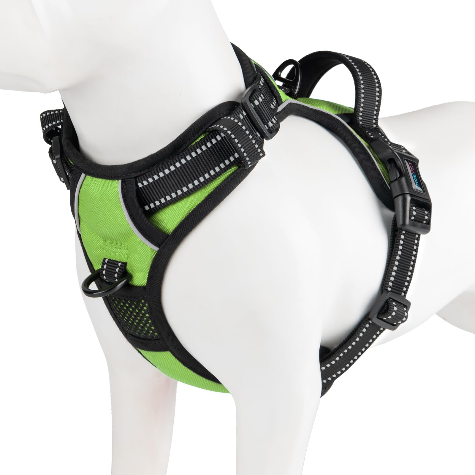 PHOEPET No Pull Dog Harnesses for Small Puppies Reflective Adjustable Front Clip Vest with 2 Metal Leash Attachment Hooks Soft Handle(XS, Green)