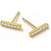 Altitude Boutique Cubic Zirconia Gold Bar Stud Earrings for Women | 18K Gold or Silver Plated Cz Bar Studs | Delicate, Hypoallergenic Stainless Steel Earrings