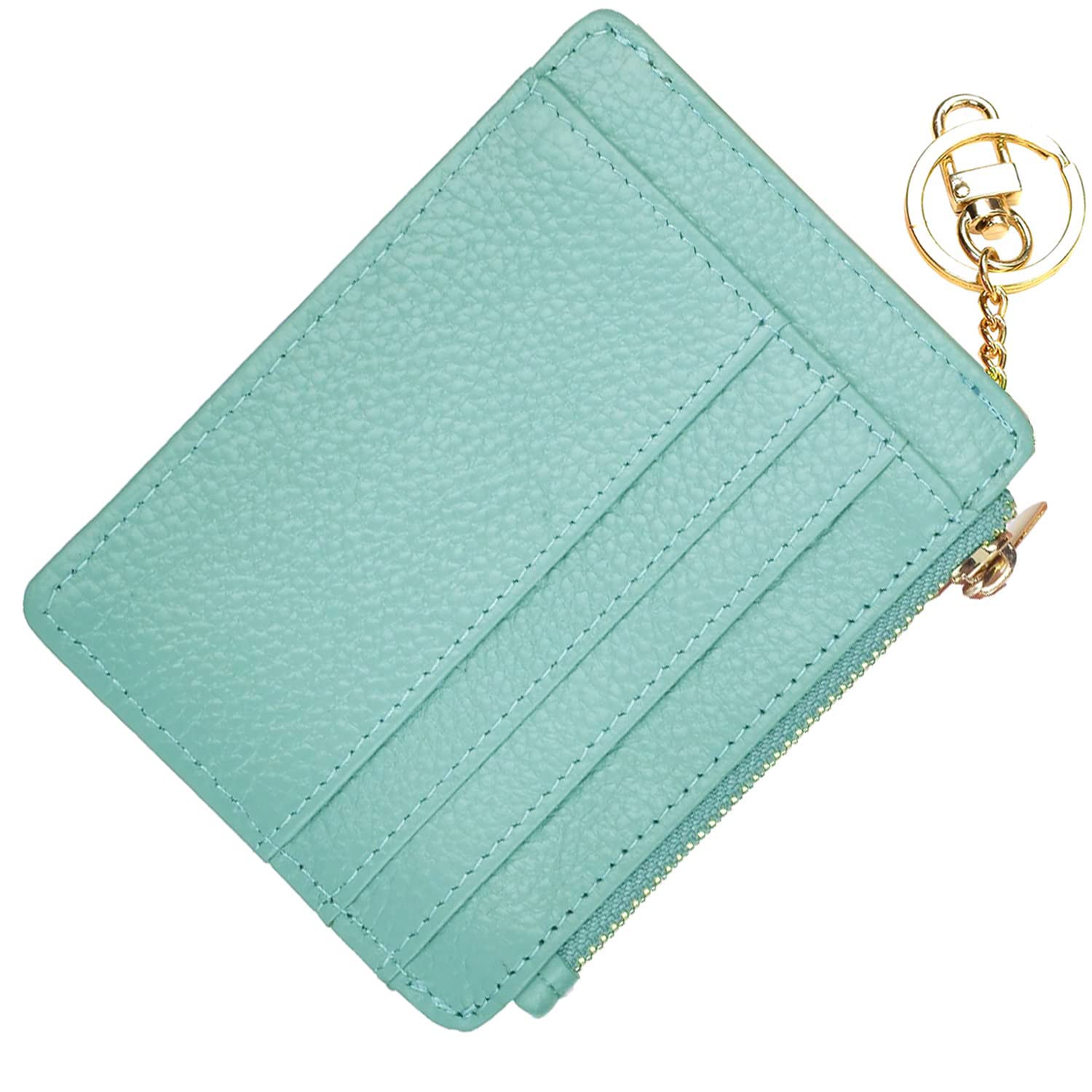 ehsbuy Card Holders Women Slim Ladies Card Holder Wallet RFID Blocking Leather Zipper Coin Purse Keychain Card Wallet