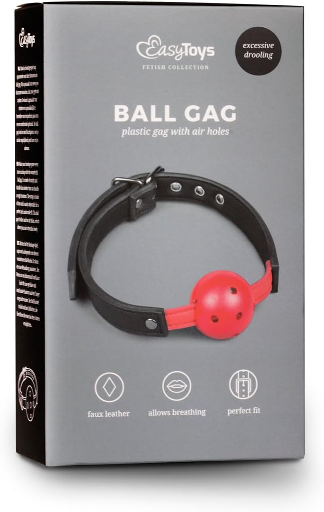 Easytoys Fetish Collection Domination Toys Red Ball Gag with PVC Ball, Mouth Ball Gags - Image 3