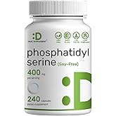 Phosphatidylserine Supplement, 400mg Serving, 240 Capsules – Soy Free Sunflower Lecithin Source