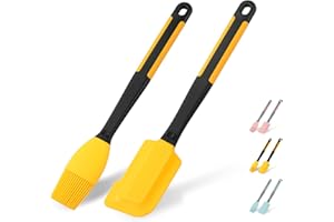 TUYOTUE Extra Long Silicone Pastry Brush+Spatula - Heat Resistant, for Baking, Scraping, Mixing, BBQ, Grill, Kitchen, Cooking, Spread Oil, Butter (Yellow Brush+Spatula)