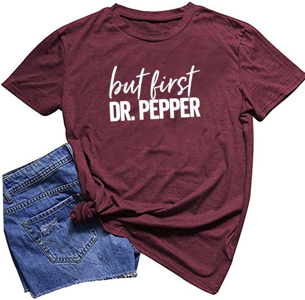 But First Pepper Shirts, Women Funny Letter Printing Graphic Shirts, Short Sleeve Casual Tees