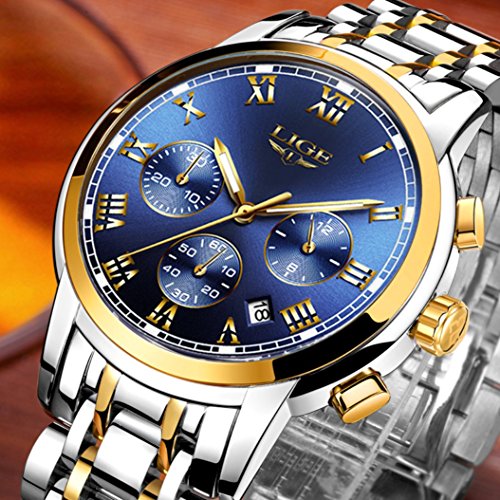LIGE Men's Quartz Stainless Steel Watch, ColorBl