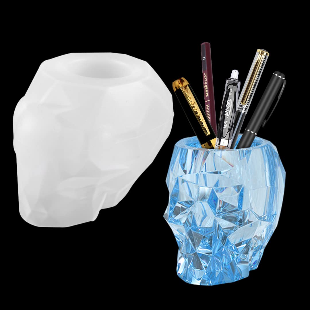 Zayookey Skull Resin Mold Epoxy Resin Molds Pencil Pot Mould for Resin Casting Makeup Brush Container Flower Pot DIY Mold