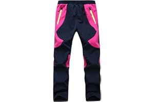 Deslify Girls Waterproof Softshell Fleece Warm Hiking Pants Snow Ski Pants Rose 10-12