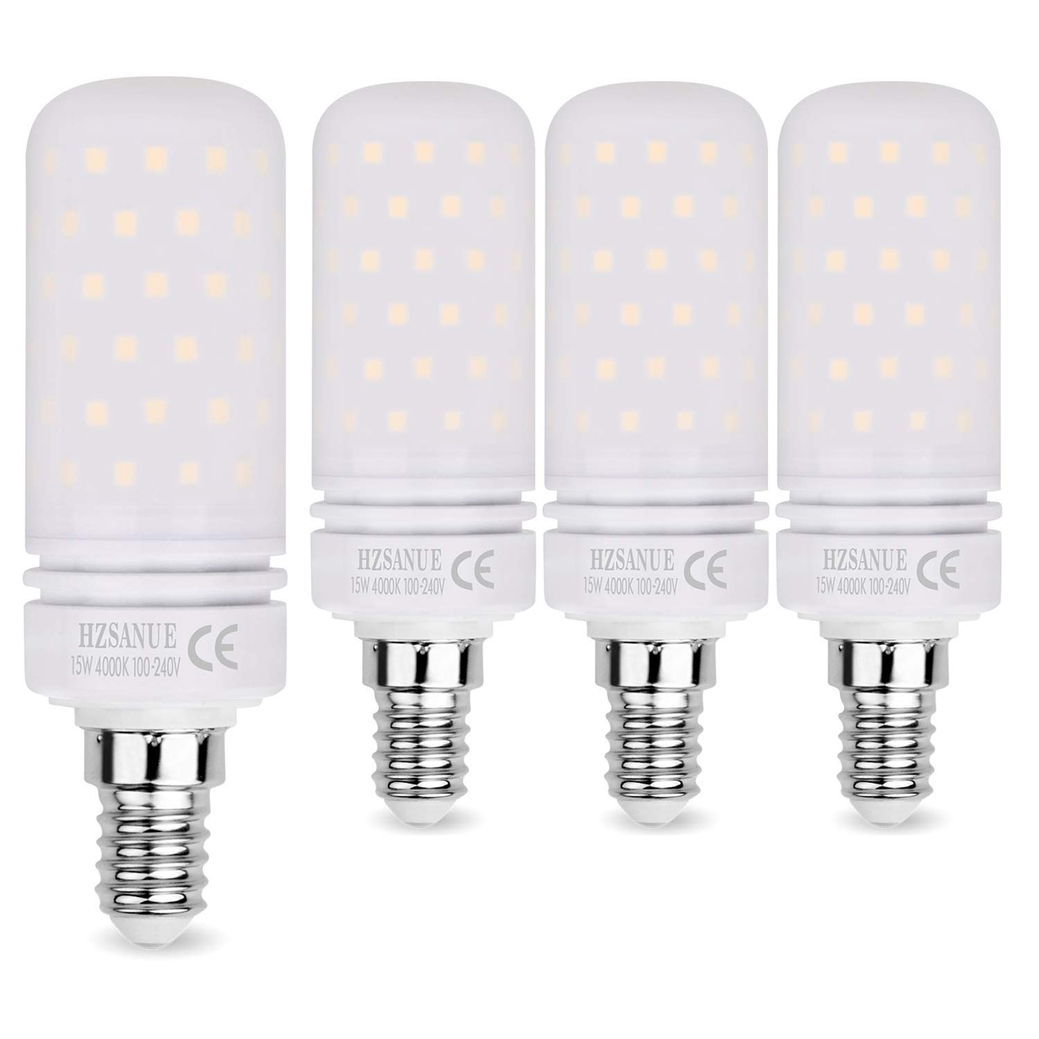 HZSANUE LED Light Bulbs 15W, 120W Incandescent Bulbs Equivalent, 1500Lm, 4000K Natural White, E14 Small Edison Screw Corn Bulbs, Pack of 4
