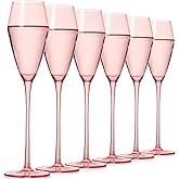 JOVGANG Pink Champagne Flutes Set of 6-7.5oz Hand-Blown Lead-Free Crystal Champagne Glass, Wedding Champagne Flutes, Date Night & Romantic Dinners, Valentine's Day and New Year Gifts