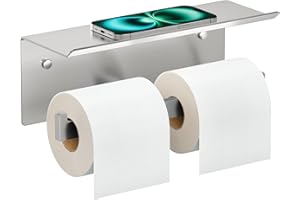 FORIOUS Toilet Paper Holder with Shelf, 304 Stainless Steel Wall Mount Commercial Toilet Paper Dispenser, Double Tissue Roll Holder for Bathroom, Brushed Nickel