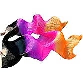 HPLWJO Belly Dance Real Silk Fans,Women 150 * 90cm 1 Pair (Left+Right) Silk Long Fans Veils, Belly Dance Dancing Silk Fans for Dance Performance