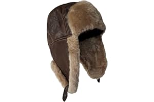 LUKKIZARA Leather Aviator Russian Ushanka Trapper Shearling Sheepskin Fur Ear Flap Waterproof Winter Hat