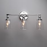 Phansthy 3-Light Wall Sconces Antique Brass Vanity Light, Industrial Wall Lamps with On Off Switch and Clear Glass Lampshade,