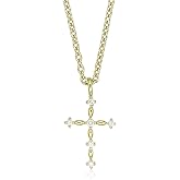 Lavari Jewelers 1/20 Carat Lab Grown Diamond Cross Pendant for Women - 18k Yellow Gold Plated Sterling Silver Diamond Pendant Necklace for Her - Adjustable 16 to 18 Inch Cable Chain with Lobster Claw