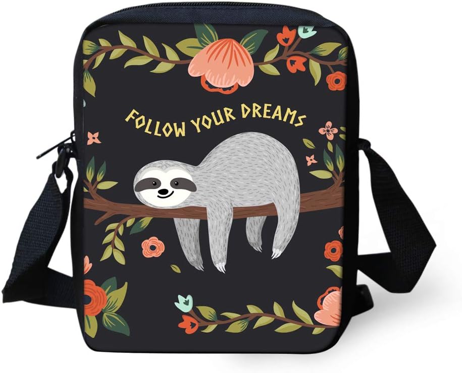 UOIMAG Follow Your Dreams Sloth Flower Mini Messenger Bag Women Men Gift Small Shoulder Bag Kids Crossbody Bags