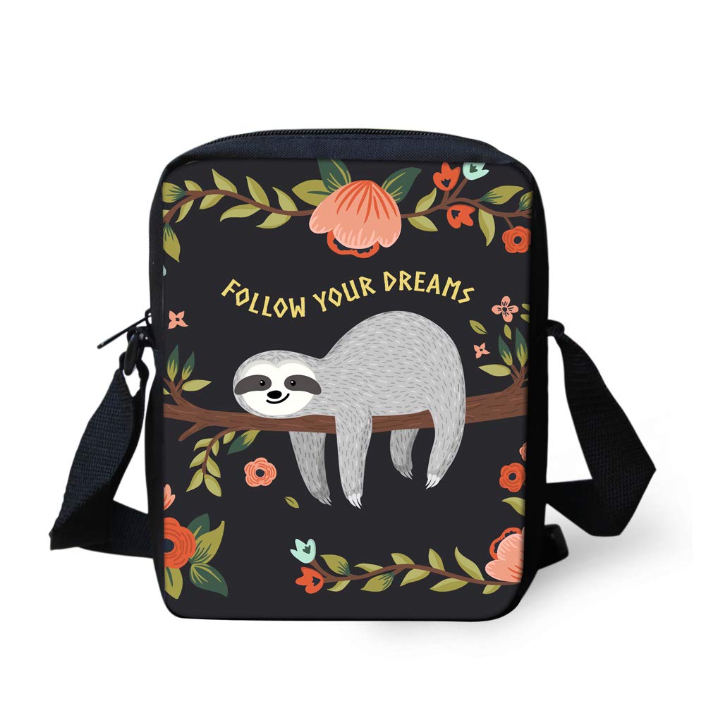 UOIMAG Follow Your Dreams Sloth Flower Mini Messenger Bag Women Men Gift Small Shoulder Bag Kids Crossbody Bags