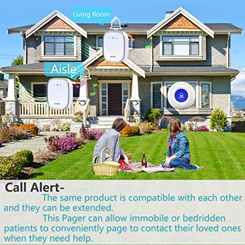 LIOTOIN Wireless Caregiver Pager Nurse Alert Call Button System Pager for Home Patients Elderly School with 2 IP55 Waterproof Receiver +2 Emergency Transmitters (600+ft Operating Range) - Thumbnail 4
