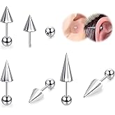 BodyAce 18G Spike Cartilage Earrings, Stainless Steel Spike Stud Earrings for Men Women, Daith Helix Tragus Earrings Black Ear Piercing Jewelry