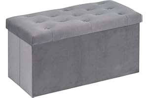 B FSOBEIIALEO Folding Storage Ottoman, Long Shoes Bench, Flannelette Footrest Stool Seat 31.5Inchx15.7Inchx15.7Inch (Grey, La