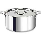 All-Clad D3 3-Ply Stainless Steel Stockpot with Lid 8 Quart, Induction, Oven Broiler Safe 600F, Silver