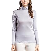 MOROUTLINE Silk Tops Turtleneck Long Sleeve Silk T Shirt Ultra Soft Thermal Layer Tops Slim High Neck Blouse