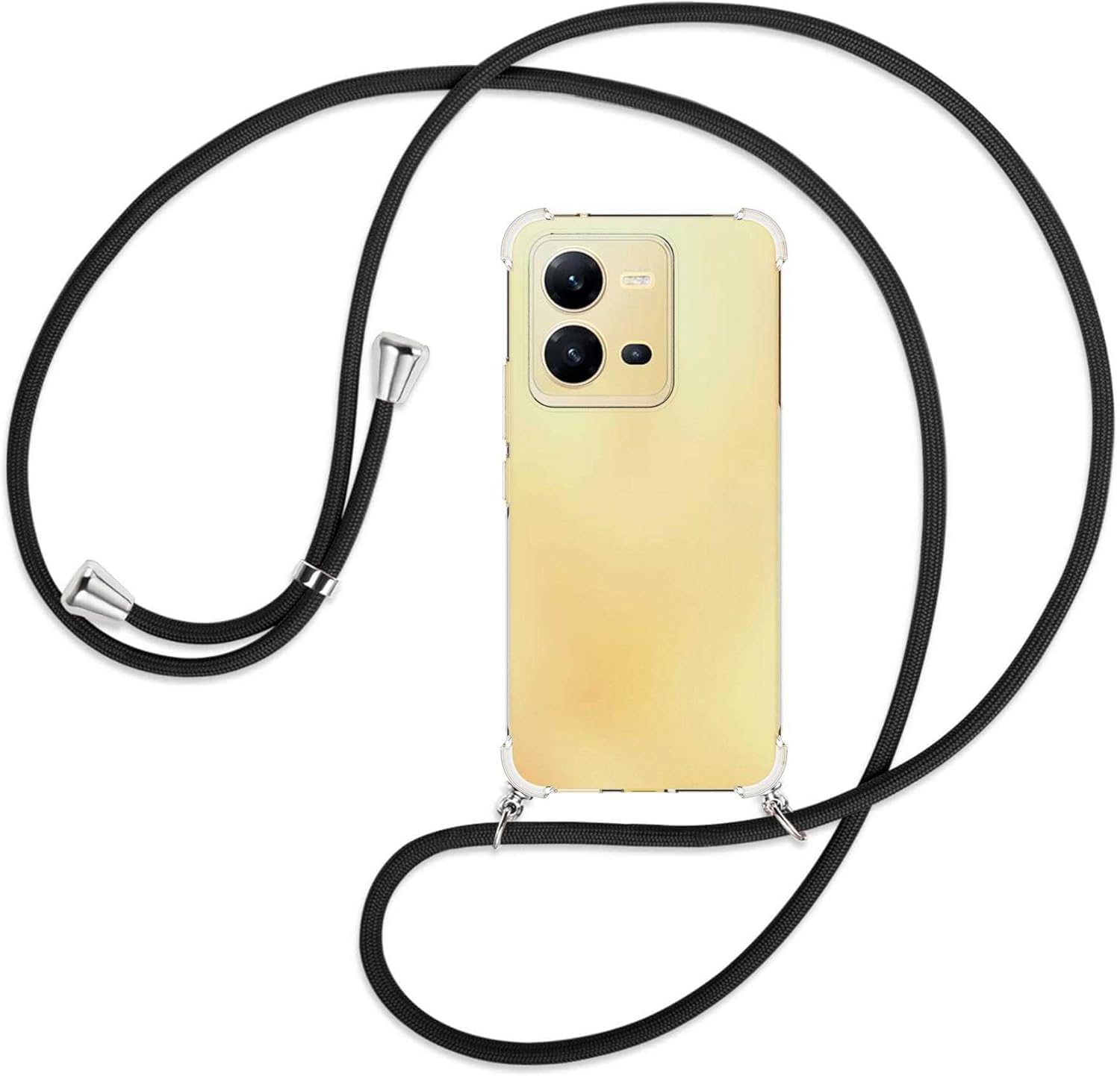 Necklace Case for Vivo X80 Lite/Vivo V25 -Cover with Neck Strap Clear TPU Phone Chain Case Crossbody Necklace Cord Transparent Silicone Case with Adjustable Lanyard Protective Case,Black