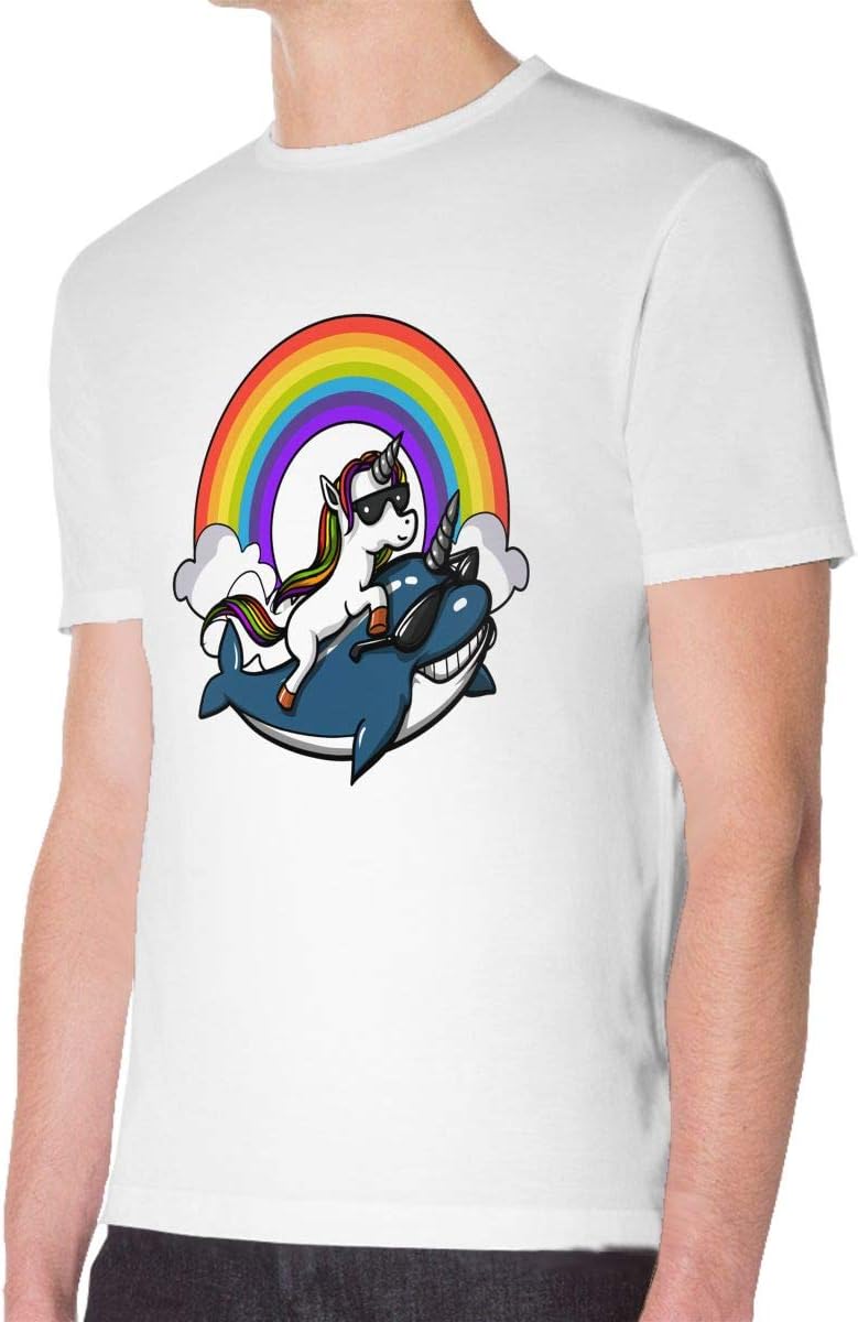 Unicorn Riding A Narwhal Fish Magical Unicorn Men's Round Neck Short Sleeve Tee Shirt