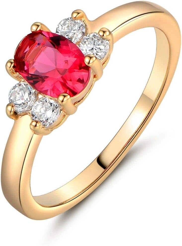 Na Na nubngern Jan Birthstone 18k Yellow Gold Filled Vintage Lady Oval Red Garnet Ring 5-9 US (7)