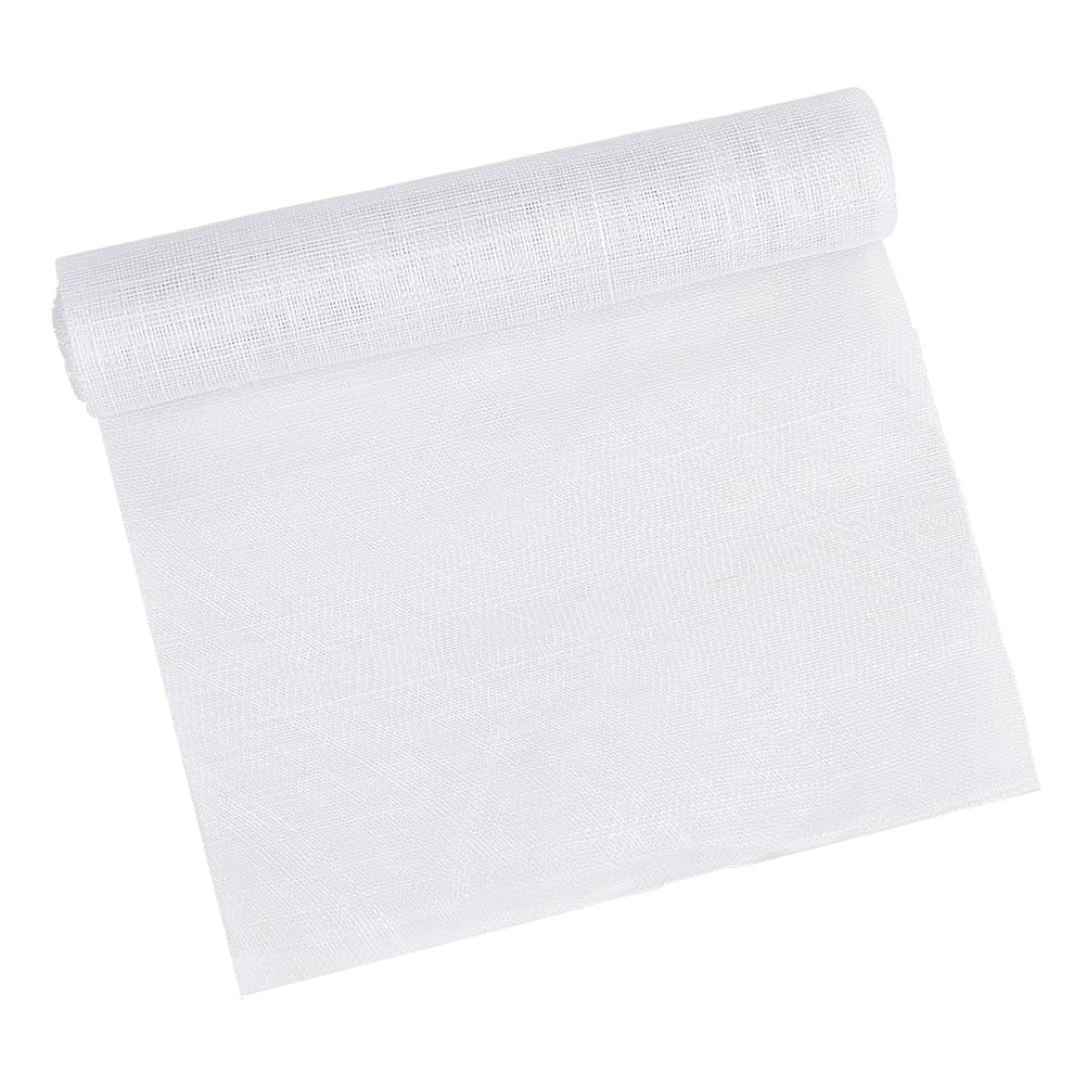 BENECREAT 90x50cm White Linen Mesh Fabric, Sinamay Hat Mesh Netting Fabric Roll for Bouquet Wrapping, Women Bride's Headdress Veil Making