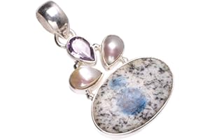 StarGems Natural K2 Azurite,River Pearl and Amethyst Vintage 925 Sterling Silver Pendant 1 1/2" T1290