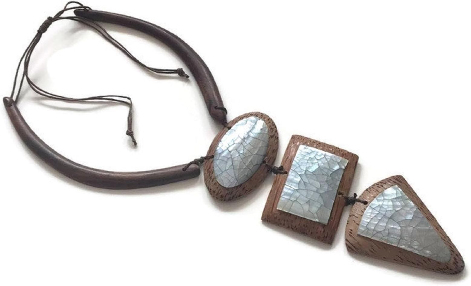 New Handmade Accessories Organic Wood Pendant Necklace Inlaid with Seashell Made in Thailand for Party, Wedding, Birthday, Anniversary, Gift, Daily Wearing (#1)