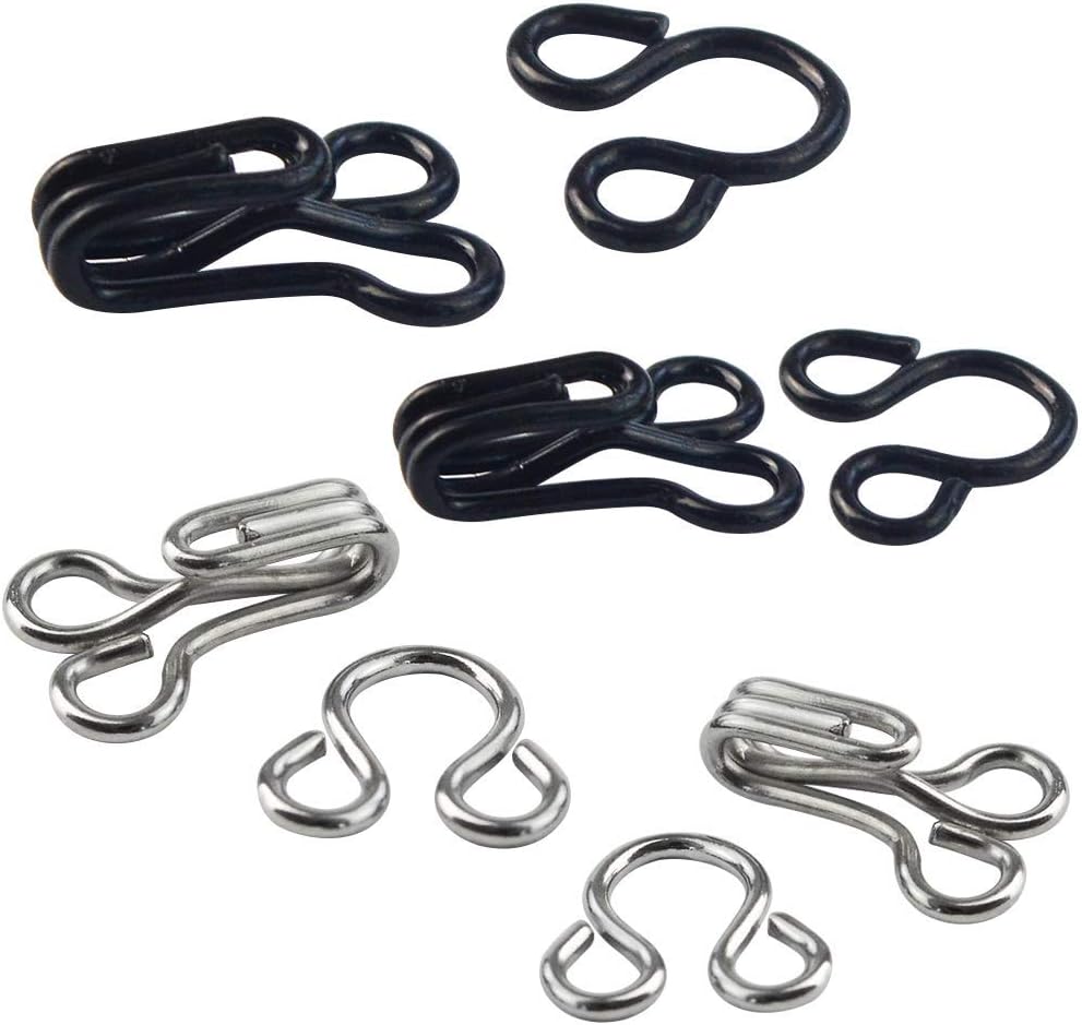 mifengdaer 60 Set Sewing Hooks 3 Sizes Metal Eyes Closure Bra Hooks Clothing Fasteners for Bra and Trousers Skirts Clothing Repair (Silver and Black) - Image 5