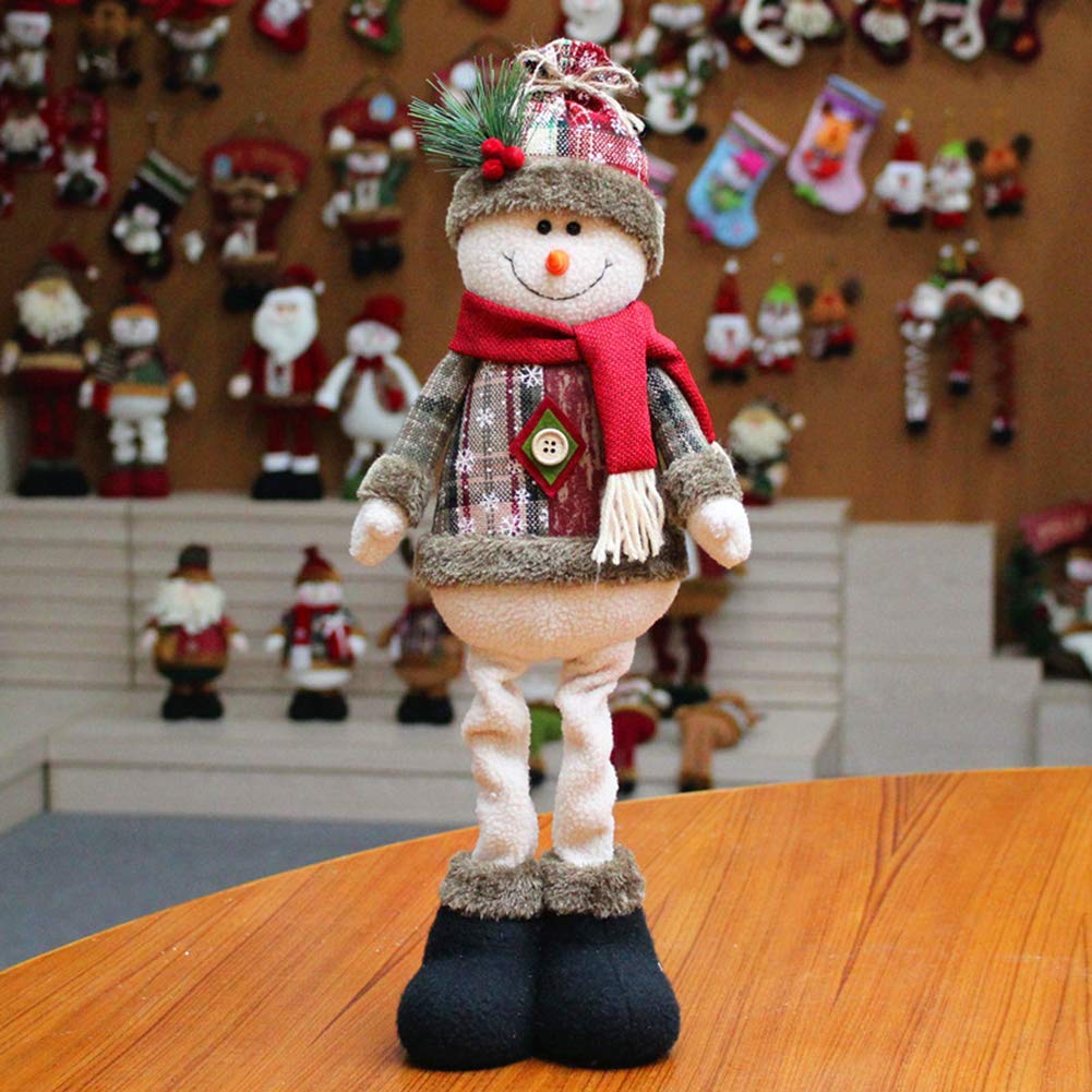 ITODA Christmas Decorations Standing Santa Claus Snowman Reindeer Long Legs Figure Toy Home Table Fireplace Decoration Ornament Party Decor Gifts with Hanging Pendant(48x18cm)