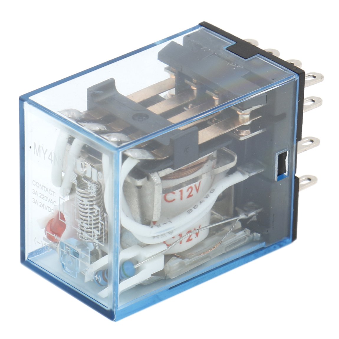 Heschen Gereral Purpose Power Relay MY4NJ 12 VAC Coil 3A 220VAC/24VDC 4PDT LED Indicator 14 Pin terminals - Image 3