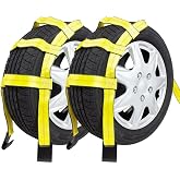 Mytee Products 2 Pack Tow Dolly Basket Straps with Flat Hook for 14"-19" Tires - 12,000 lbs Breaking Strength - Heavy Duty Wheel Net Auto Car Dolly Tie Down Straps for Universal Vehicle Towing