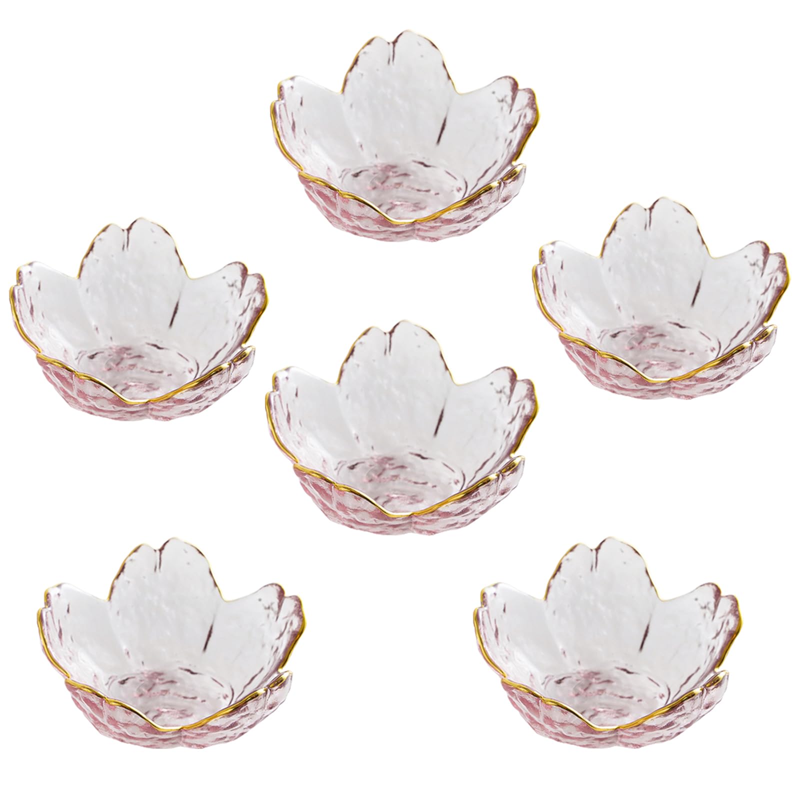 soulnioi Glass Dipping Bowls, Japanese Cherry Blossom Seasoning Dishes, Mini Crystal Dessert Bowls Pink Sakura Serving Dishes for Ice Cream Snack Dips Sushi, Set of 6