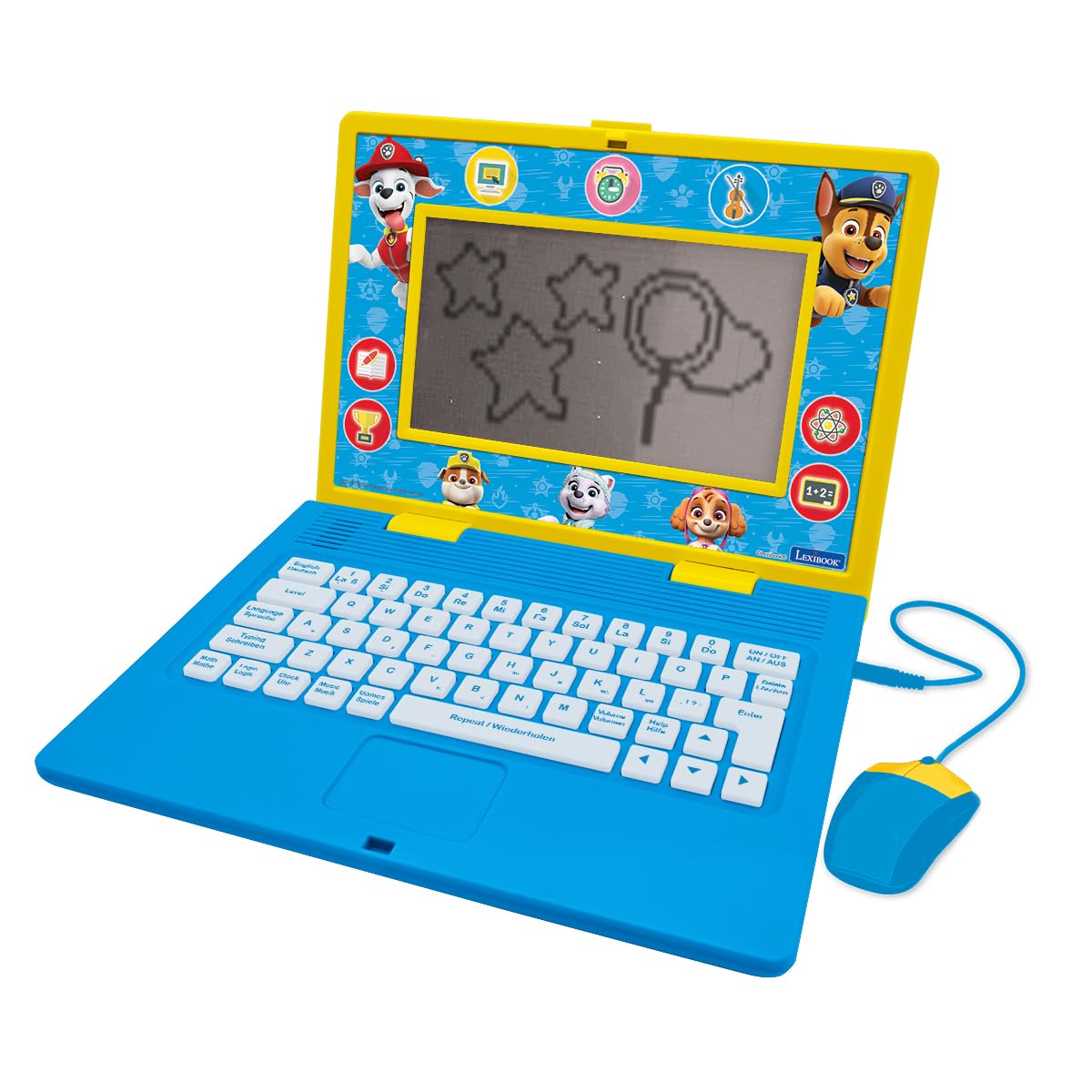 LEXIBOOK, Paw Patrol, Bilingual and Educational Laptop German/English, Toy for Children, 170 Activities to Learn, Play Games and Music, Large Screen, Blue/yellow, JC599PAi3