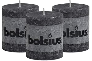 BOLSIUS Rustic Anthracite (Black) Unscented Pillar Candles - 2.75" X 3.25" Decoration Candles Set of 3 - Clean Burning Dinner